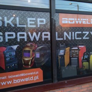 Oklejenie witryny folią OWV - Sklep spawalniczy Boweld