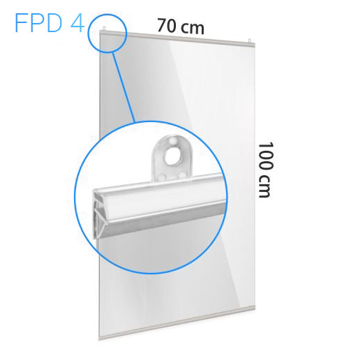 Szyba ochronna z dwoma listwami i uchwytami, materiał PET 0,5mm 70x100cm